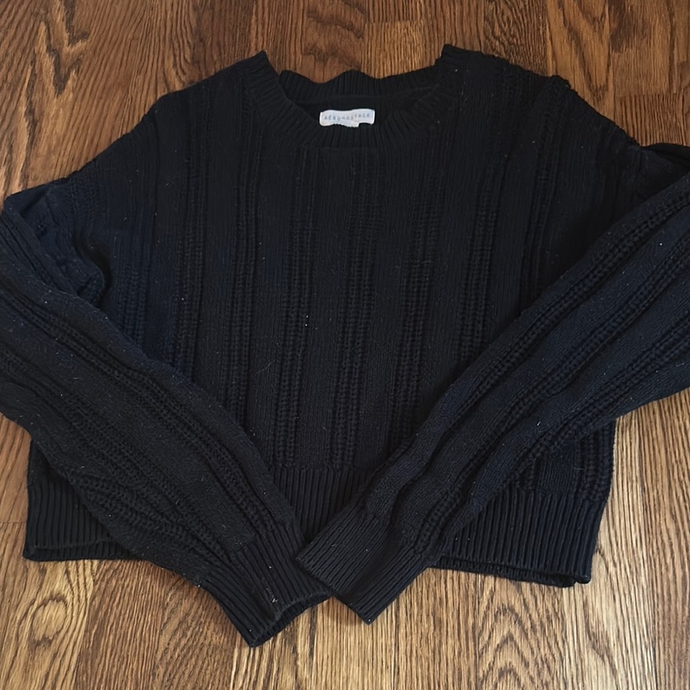 Aeropostale Black Cable Knit Crew Neck Sweater